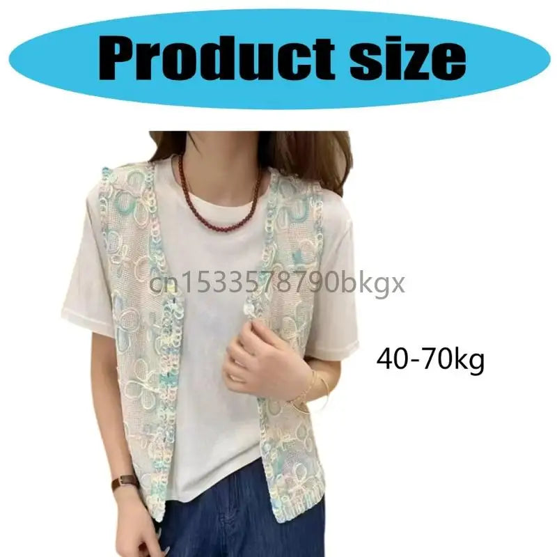 Summer Elegant Crochet Knit Flower Sleeveless Button Up Vest Cardigan for Women J78E
