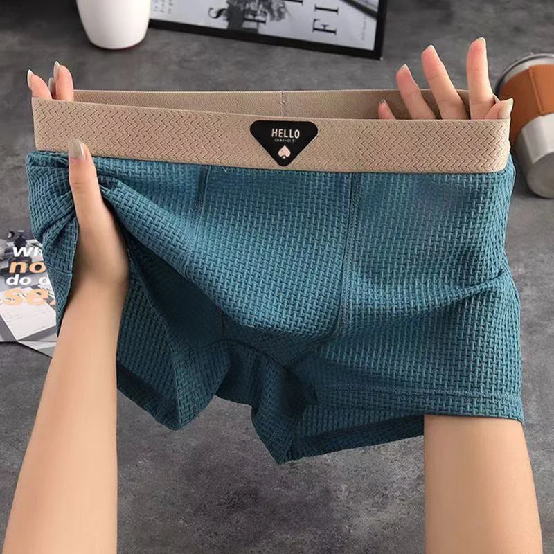 1Pcs Boxer Shorts Men's Underwear Ice Silk Underpants Sexy Panties 3A Antibacterial Breathable Elastic Lingerie Plus Size L-6XL