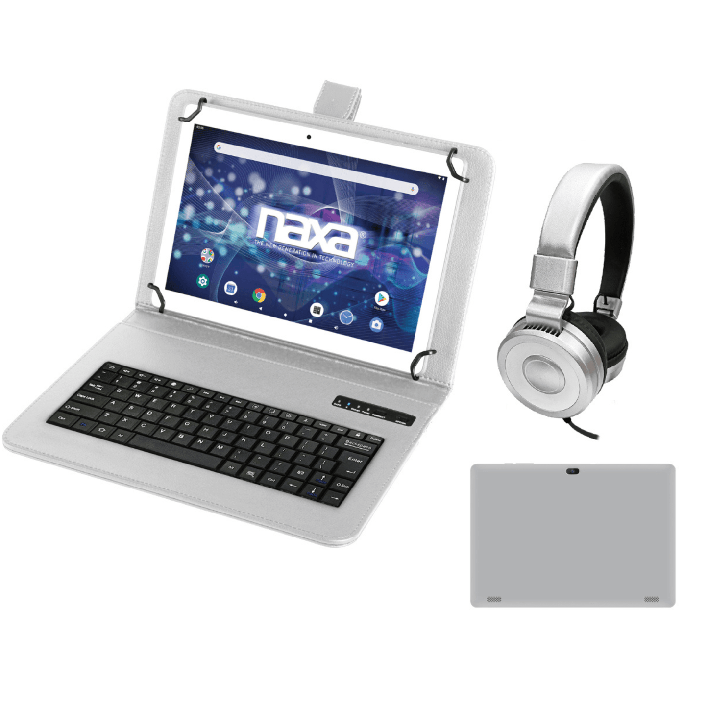 Naxa 10.1" Tablet with BT Keyboard, Case & Headphone Silver -