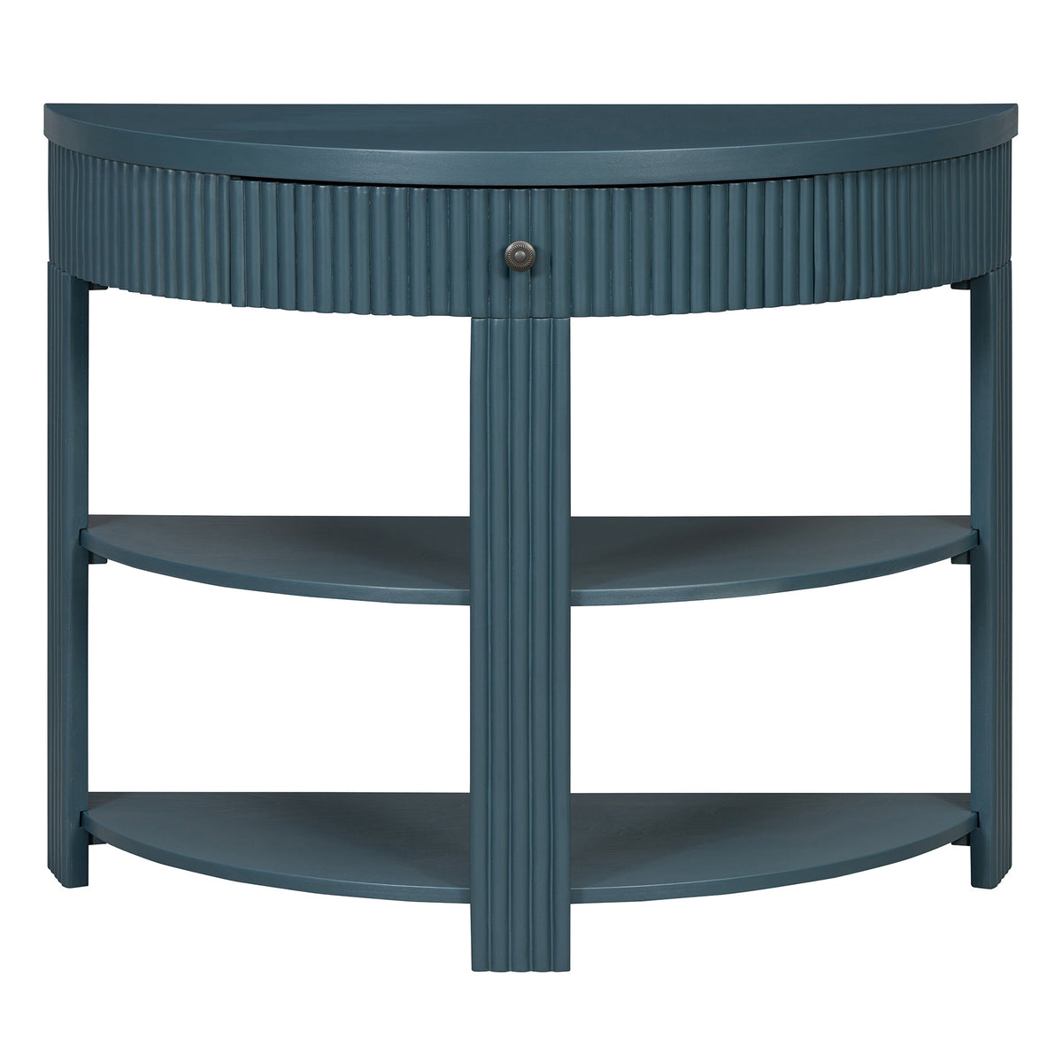 Fluted Half Moon Console Table with Drawer and 2 Shelves for Entryway,