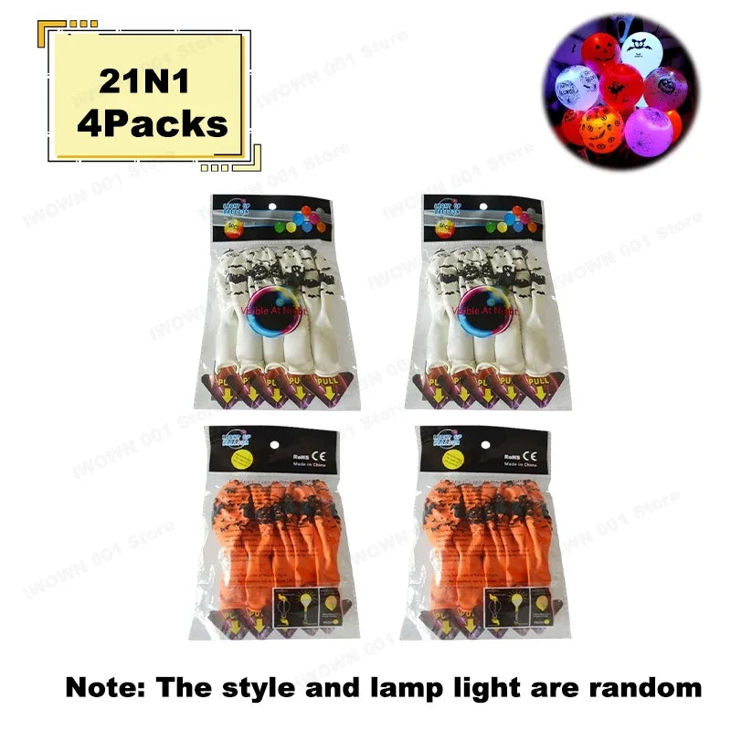 12 Inch Halloween Pumpkin Latex Balloons With Light LED Glow In The Dark Pumpkin Ghost Balloons Halloween Party Decorations