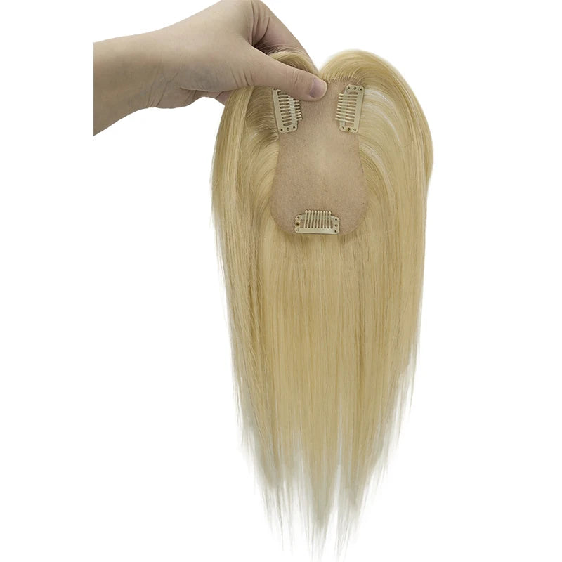 Clip in Women Human Hair Wigs Silk Base Human Hair Toppers Brazilian Human Hairpiece Blonde Hair Toupee Natural Hair System