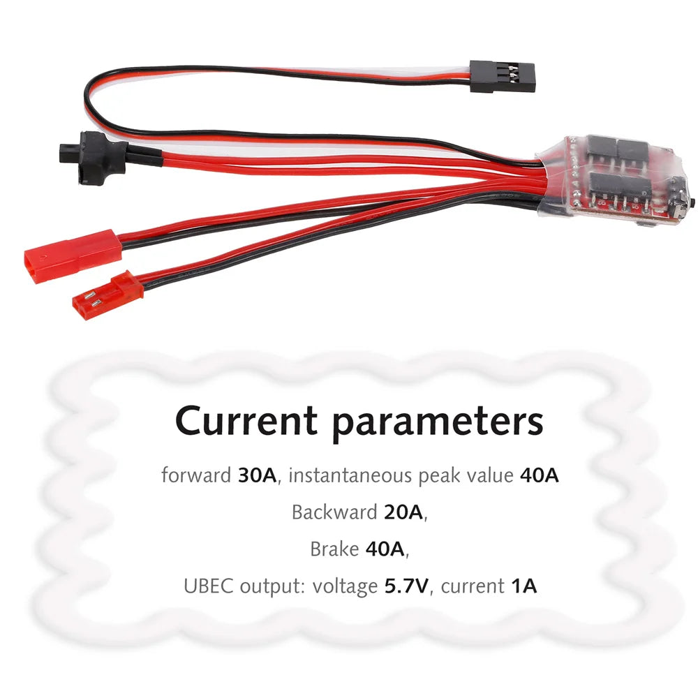 Mini RC Car 30A Brushed ESC Forward Reverse Brake Dual Way Motor Speed Controller for 1/16 1/18 1/24 Car Boat Tank