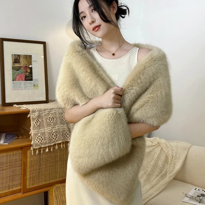 Faux Fur Wedding Shawl Woman Party Bride Cape Cloak Autumn Winter Banquet Stage Dress Scarf Bridal Wrap Bolero Accessory Stock