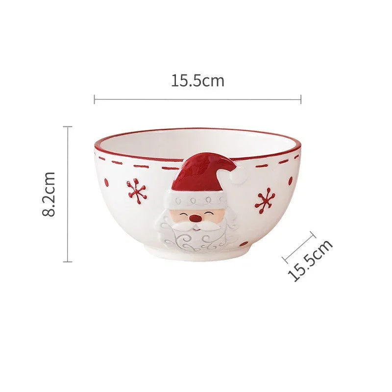 Home Tableware Christmas Gift Ceramic Santa Claus Bowl Creative Embossed Fruit Salad Bowl Western Salad Bowls