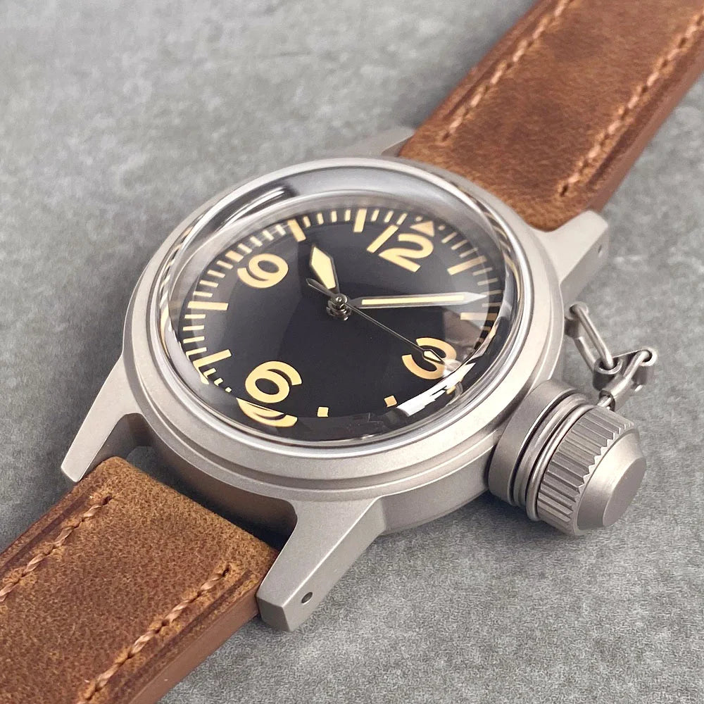 Customized 36MM Automatic NH35/PT5000 Movement Military Field Army Watch Vintage For Men 20ATM Big Crown Double Dome Sapphire