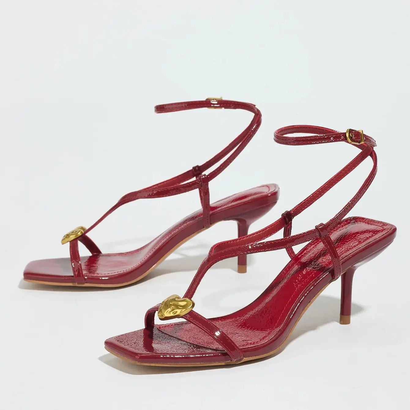 Shoes Woman New Summer 2025 Collection Metal Buckle Decoration T-shaped Belt  Thin Heel Square Toe Exposed Toe Women's sandals