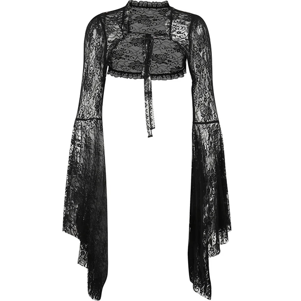 Halloween Gothic Style Guipure Lace Open Front Cape, Shawl Top - For Party & Cosplay Women's Clothing Lace & Guipure Fabric