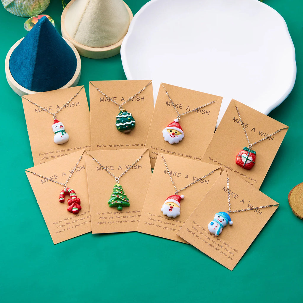 New Trendy Christmas Necklace for Women Girls Resin Cartoon Santa Claus Snowman Xmas Tree Pendant Clavicle Choker Party Gifts
