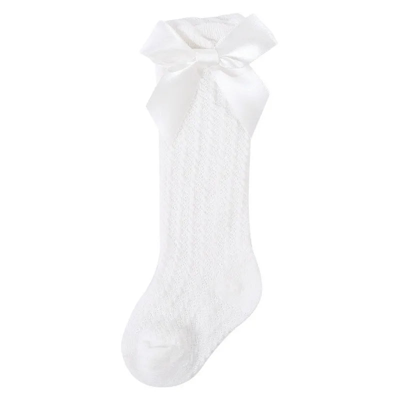 Newborn Baby Girl Knee High Socks Autumn Clothes Long Socks Thin Mesh Stockings with Bow for Infants Baby Items Clothing