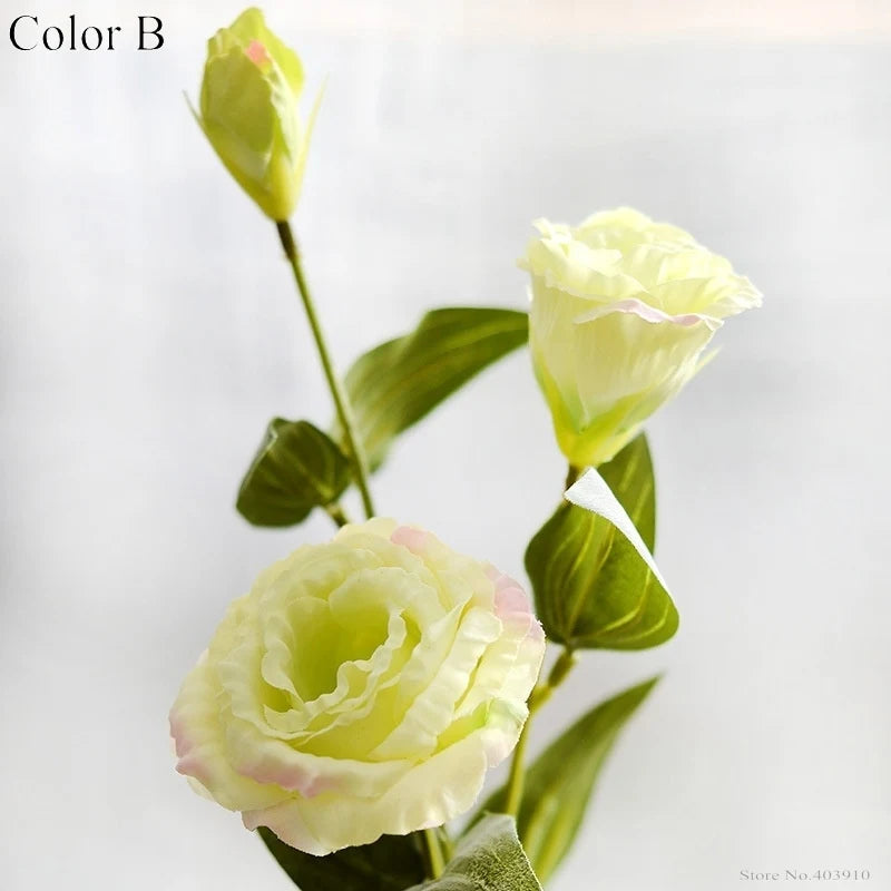 1PC European Artificial Flower 3 Heads Fake Eustoma Gradiflorus Lisianthus Christmas Wedding Party Home Decorative 5 Colours