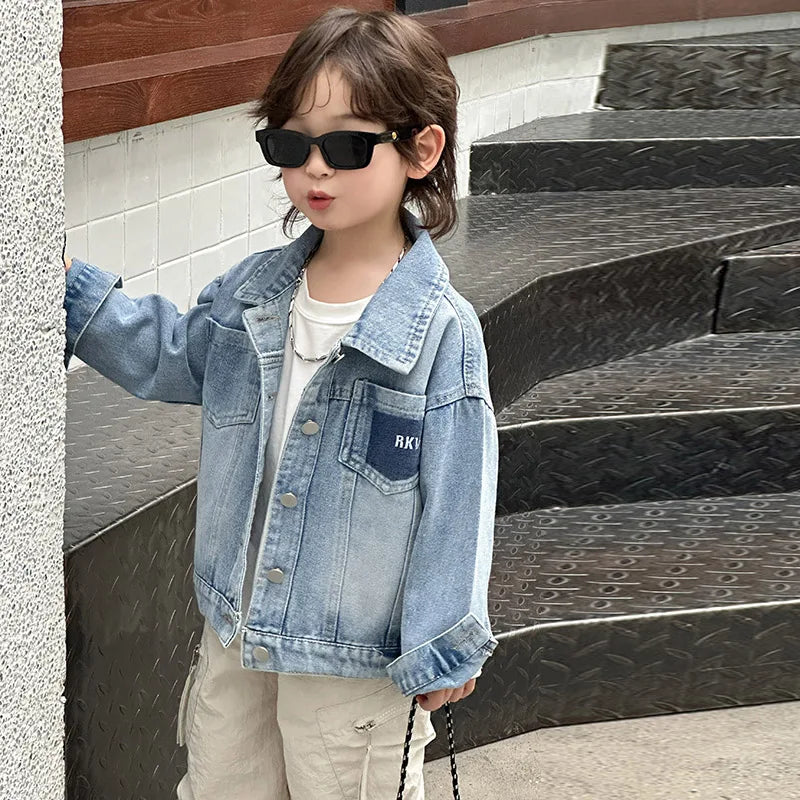 New Casual Baby Kids Denim Jacket with Pocket for Toddler Boy Classic Jeans Coat Infant Child Vintate Blue Jeans Jacket Outfits