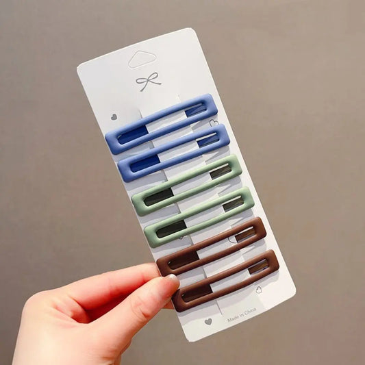 6pcs/set Headwear Korean Style Rectangle Hairpins Frosting Metal Geometry Barrettes Solid Color Hair Clip Daily