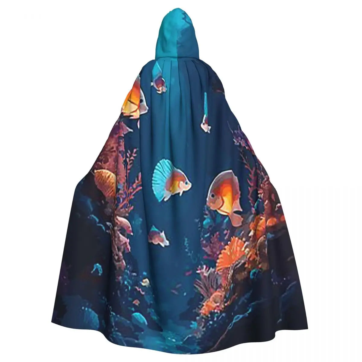 Underwater World Tropical Fish Long Hooded Cloak Witch Medieval Costume Cosplay Cape HalloweenCoat Adult Unisex