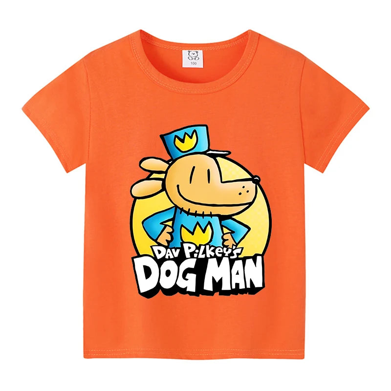 New Dog Man Children T-shirts Cute Cartoon Figure Printed T-shirt Kawaii Baby Boys Casuals Short Sleeves Tops 2025 Kids Clothes