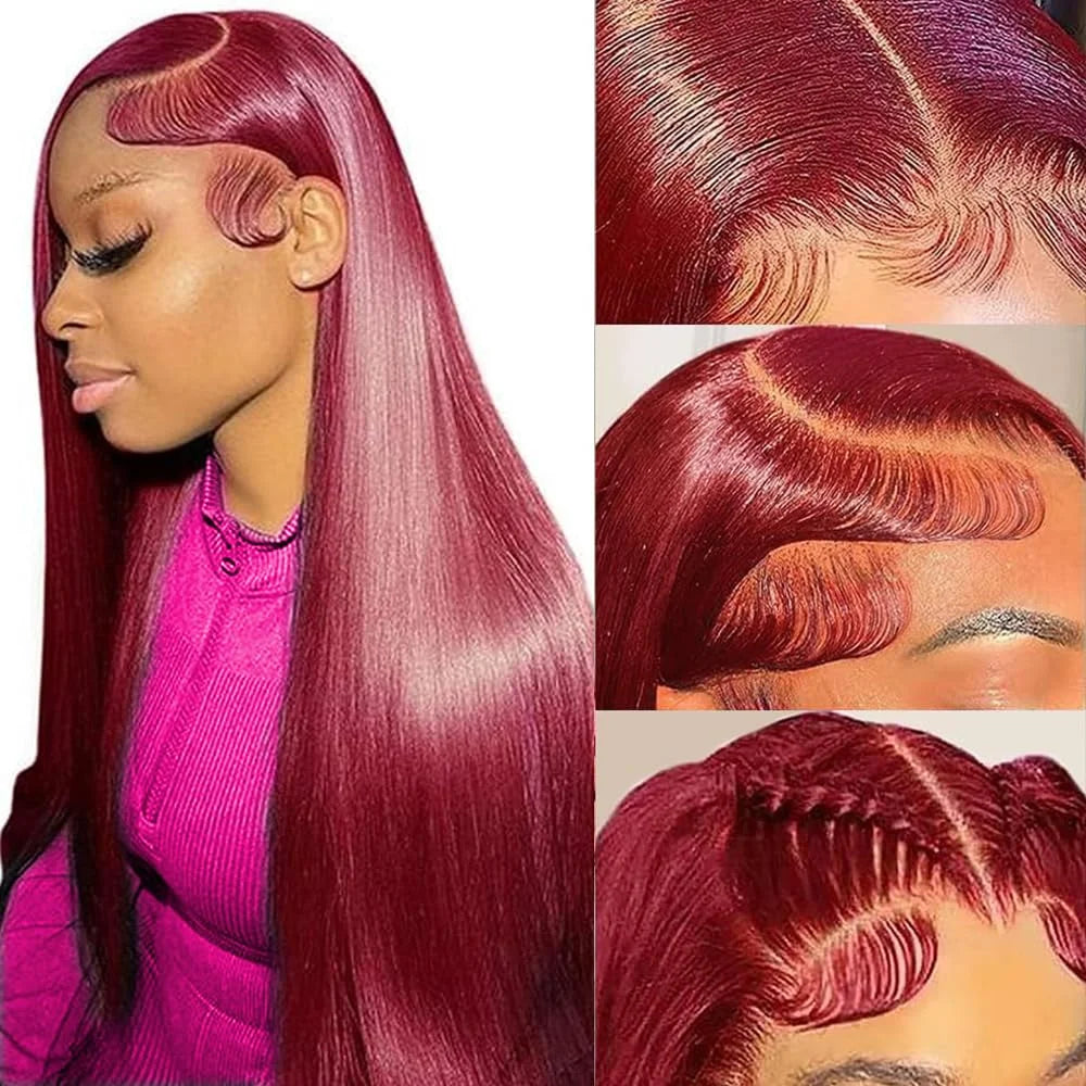 99J Burgundy 13x6 Lace Frontal Wigs Human Hair 13x4 Straight Lace Front Wigs Pre Plucked Red Burgundy Wine Red Wigs for Women
