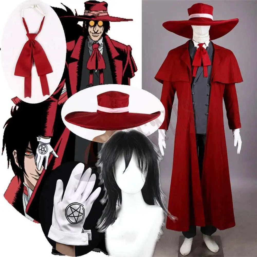 New Vampire Hunter Cosplay Hellsing Alucard Cosplay Costumes Coat Hat Wig To Choose For Game Party Halloween Custom Made