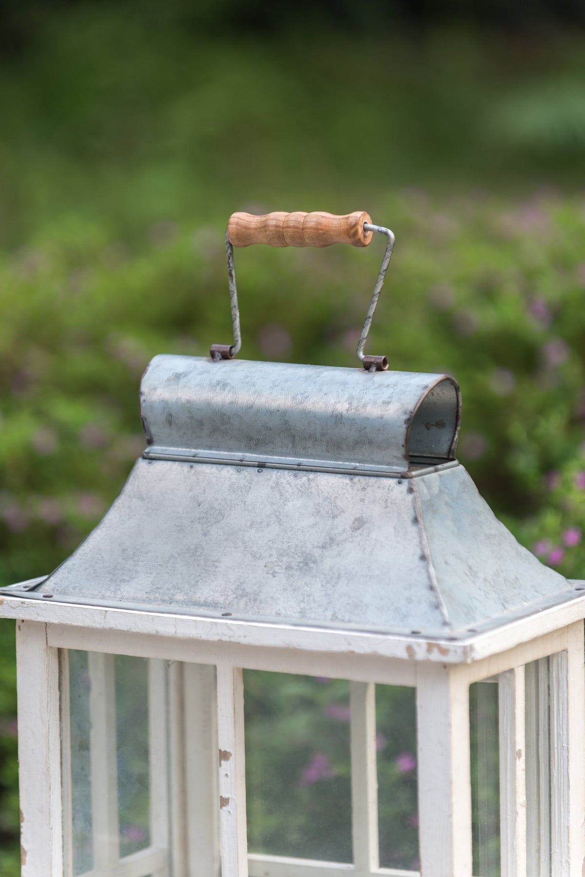 Set of 2 Ivory Wood & Metal Hurricane Candle Lanterns