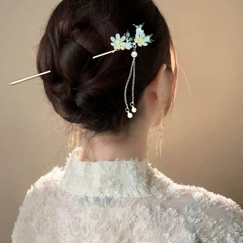 Ancient Chinese Style Hair Sticks Crystal Hairpin Chopsticks For Women Pearl Pendant Hair Clasp Forks Ancient Headpiece Gift
