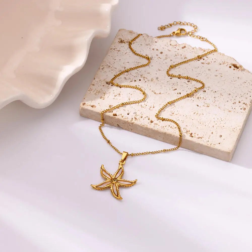 Colorful Starfish Necklaces For Women Gold Color Stainless Steel Starfish Pendant Necklace Wedding Christmas Jewelry Gift