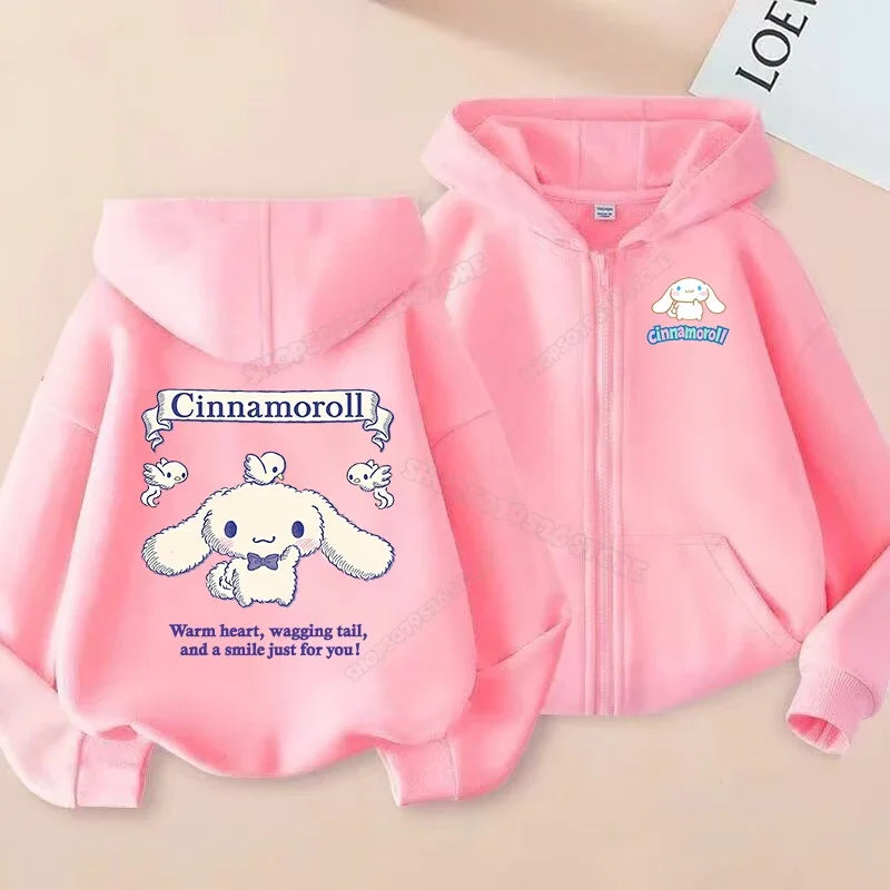 Cute Cinnamoroll Zip Up Sweatshirts Hoodie Children Cartoon Dog Clothes Kid Girl Boy Sweatshirt Streetwear Hoody Baby Casual Top