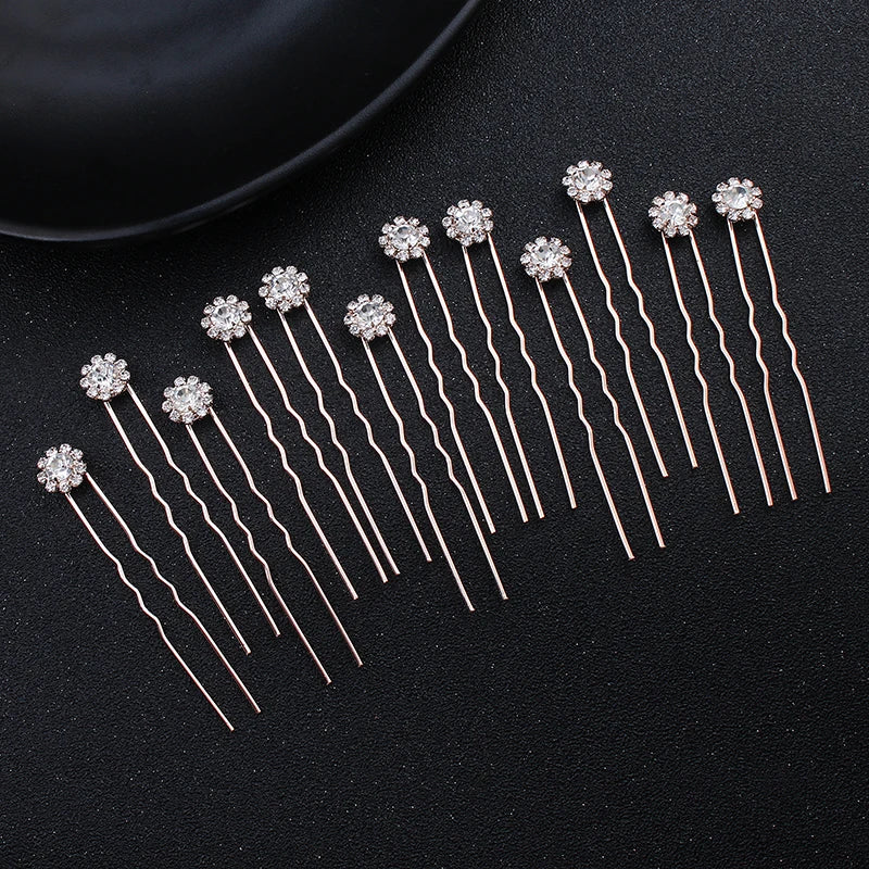 12PK/Set Fashion Rhinestone Flower Cute Hairpin Elegant Jewelry Hair Accessories Hairpin Party Headdress For Women