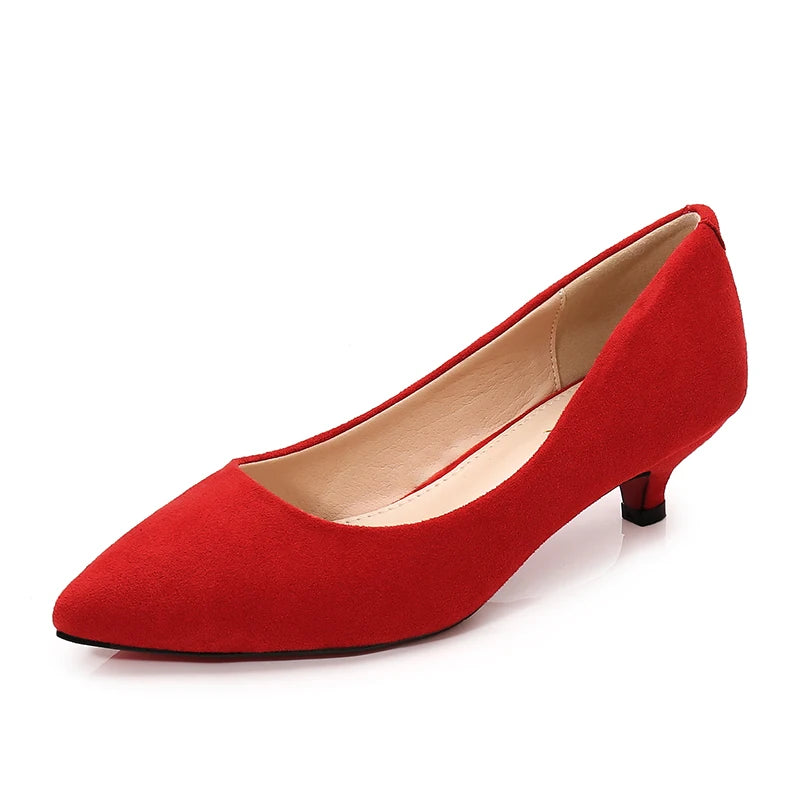 Big Size 34-43 Woman Shoes Flock Med High Heels Women Pumps Stiletto Women's Work Shoes Pointed Toe Wedding Shoes E0004