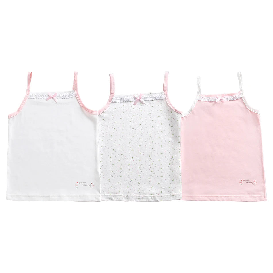 Girls Floral Camisole Tank Tops Thin Strap Summer Innerwear Sleeveless Baby Kids Undershirt Breathable Stretch Casual Clothes
