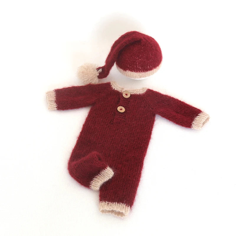 Hand Knitted Wolf Pup Footed Outfit Set Baby Boy Animal Romper Newborn Photography Prop Fuzzy Crochet Teddy Bear Overall Clothes