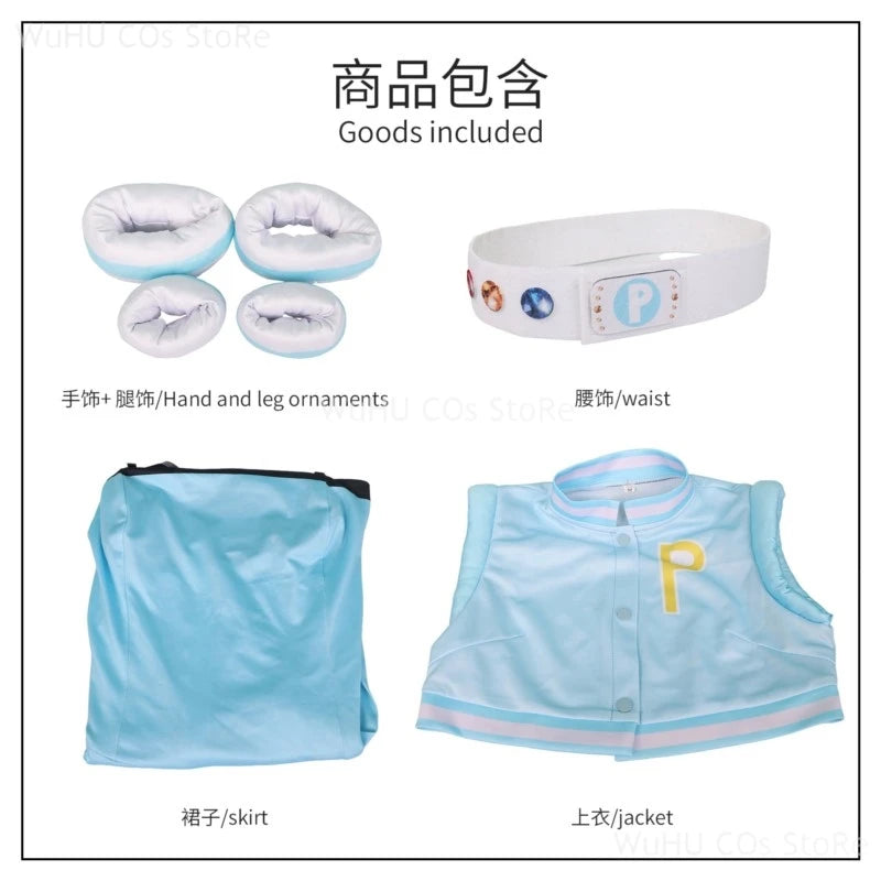 Power Cos Puff Girls Cosplay Costume Hyper Blossom Rolling Bubbles Costume Vest Coat Dress Outfit Hairband Gloves Belt Wig Women