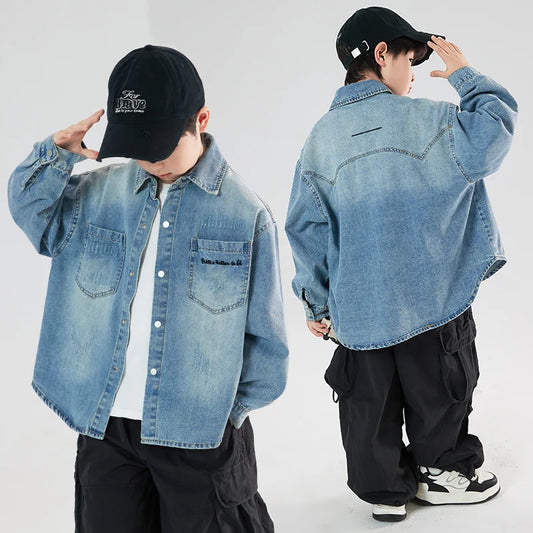 Autumn Boy Children Fashion Cool Denim Jacket Coat Stylish Kids Boys Casual Denim Clothing Outfit Age 5 7 9 10 11 13 14 Years
