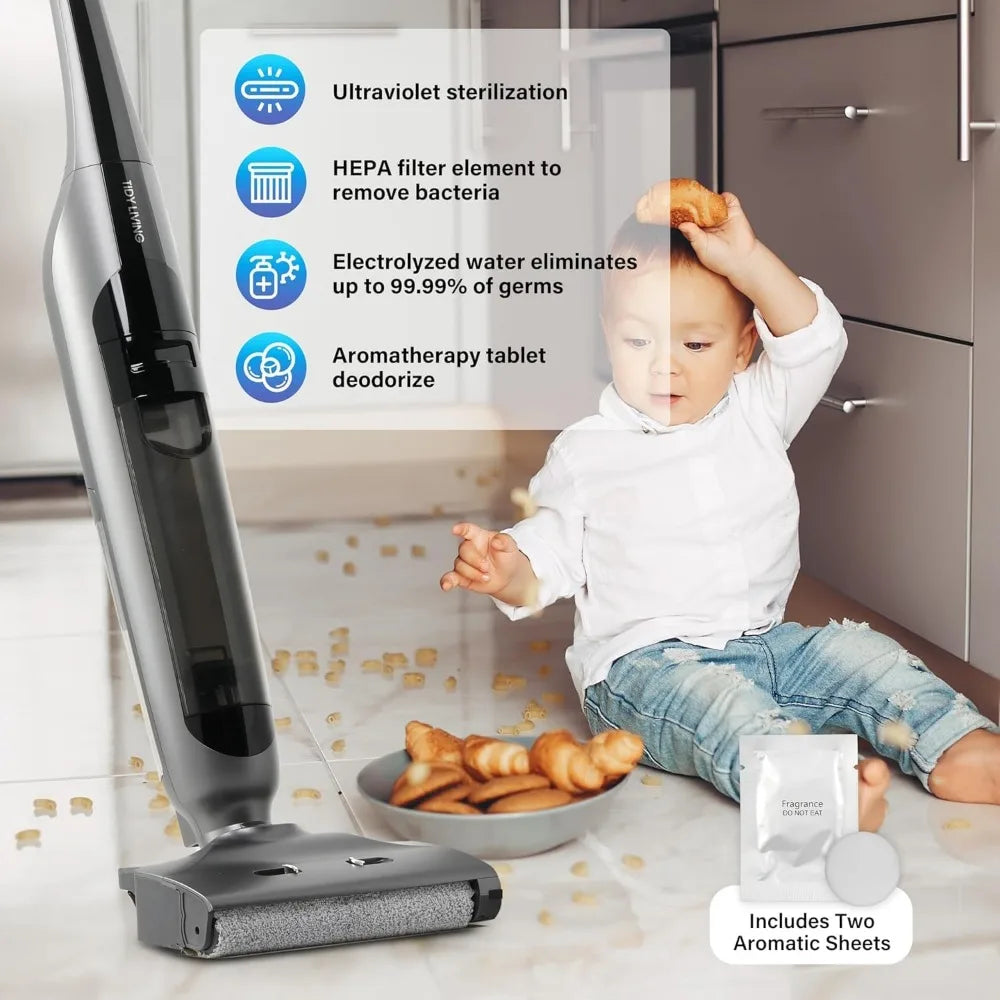 Pet Hair and Hard Floor Cordless Vacuum Cleaner and Mop Combo with Self-Cleaning, Aromatherapy, and 50-Minute Runtime for Home C