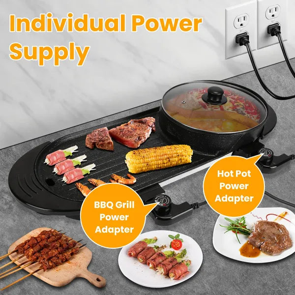 2 In 1 Electric Hot Pot With BBQ Grill Cooker 2200W Smokeless