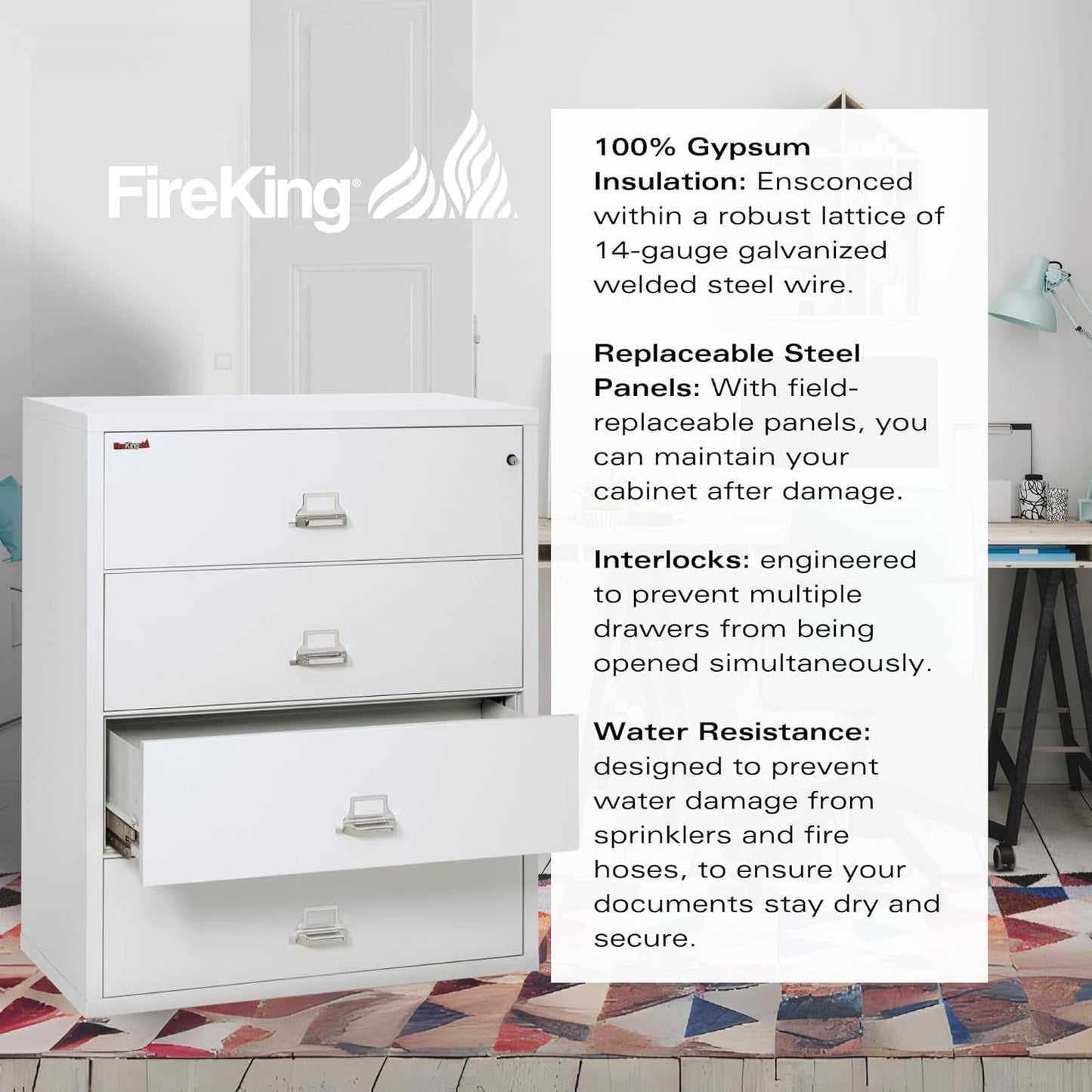 White 4 Drawer Fire Safe Lateral File Cabinet 1 Hour