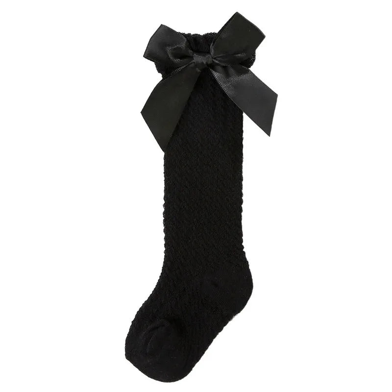 Newborn Baby Girl Knee High Socks Autumn Clothes Long Socks Thin Mesh Stockings with Bow for Infants Baby Items Clothing