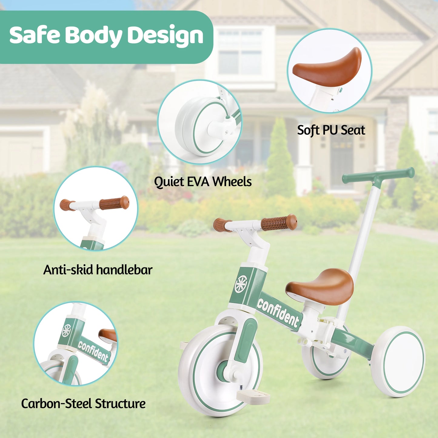 Baby Balance Bike for Kids 1/2/3 Years Old Toddler Trike with Parent Steering Push Handle Kids Trike Christmas and Birthday Gift