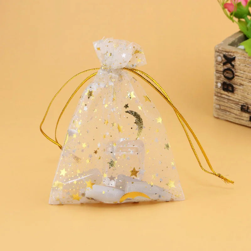 50pcs/lot 7x9cm Moon Star Organza Bags Adjustable Drawstring Bag for Wedding Gifts Candy Jewelry Packaging Pouch Wholesale