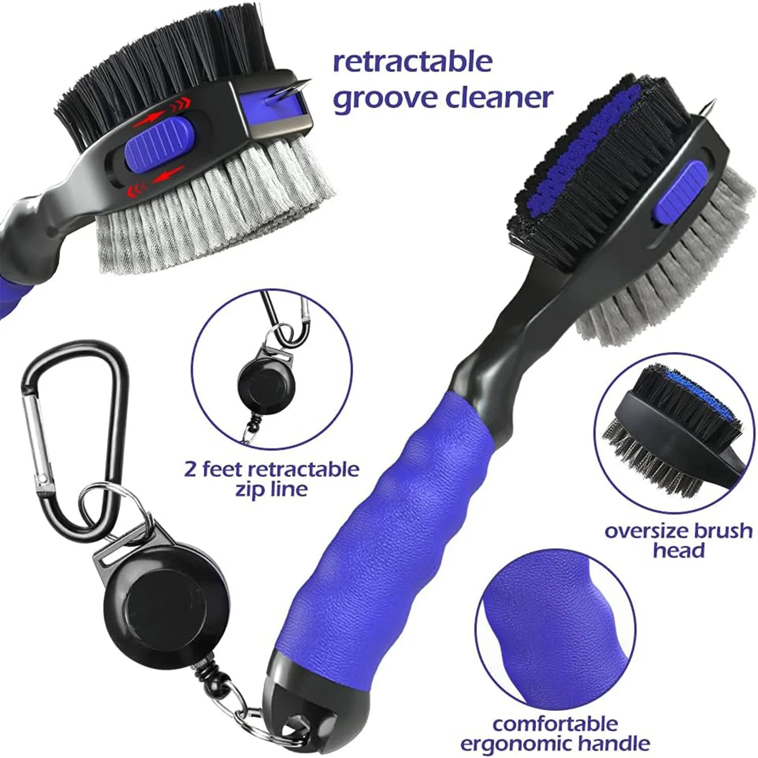 2 Sided Golf Club Brush Cleaner Retractable Groove Cleaning Tool w/ Spike 2PCS