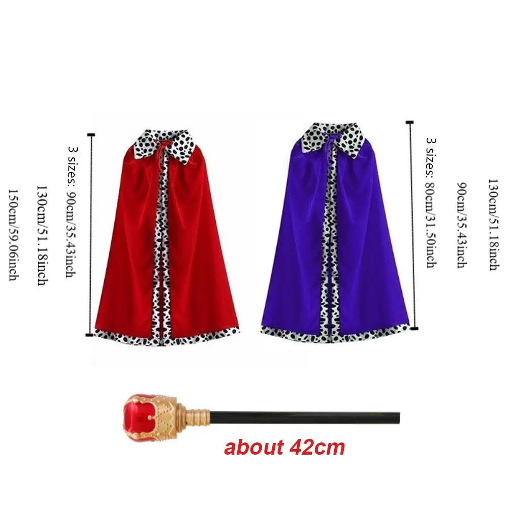 80/90/130/150cm Halloween King Cloak Red Velvet Party Cosplay Costume Boys Royal Prince Cape Spotted White Shawl