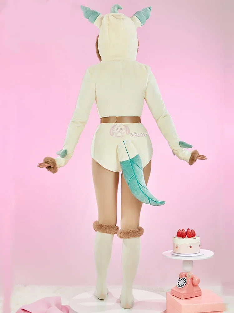 Women Derivative Fluffy Bodycon Romper Sexy Lingerie Furry Hooded Jumpsuit Bunny Girl Cute Pajamas Homewear Tail Belt Socks