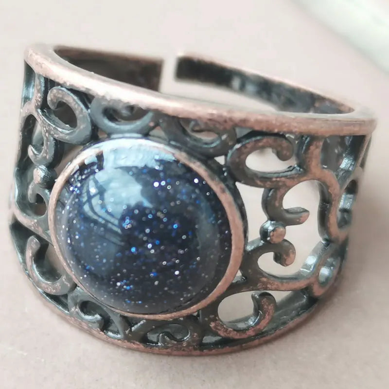Aventurine Malachite Tiger Eye Crystal Lapis Lazuli Howlite Carnelian Goldstone Opal Unakite Sand Jaspe Bead Ring PWB1230