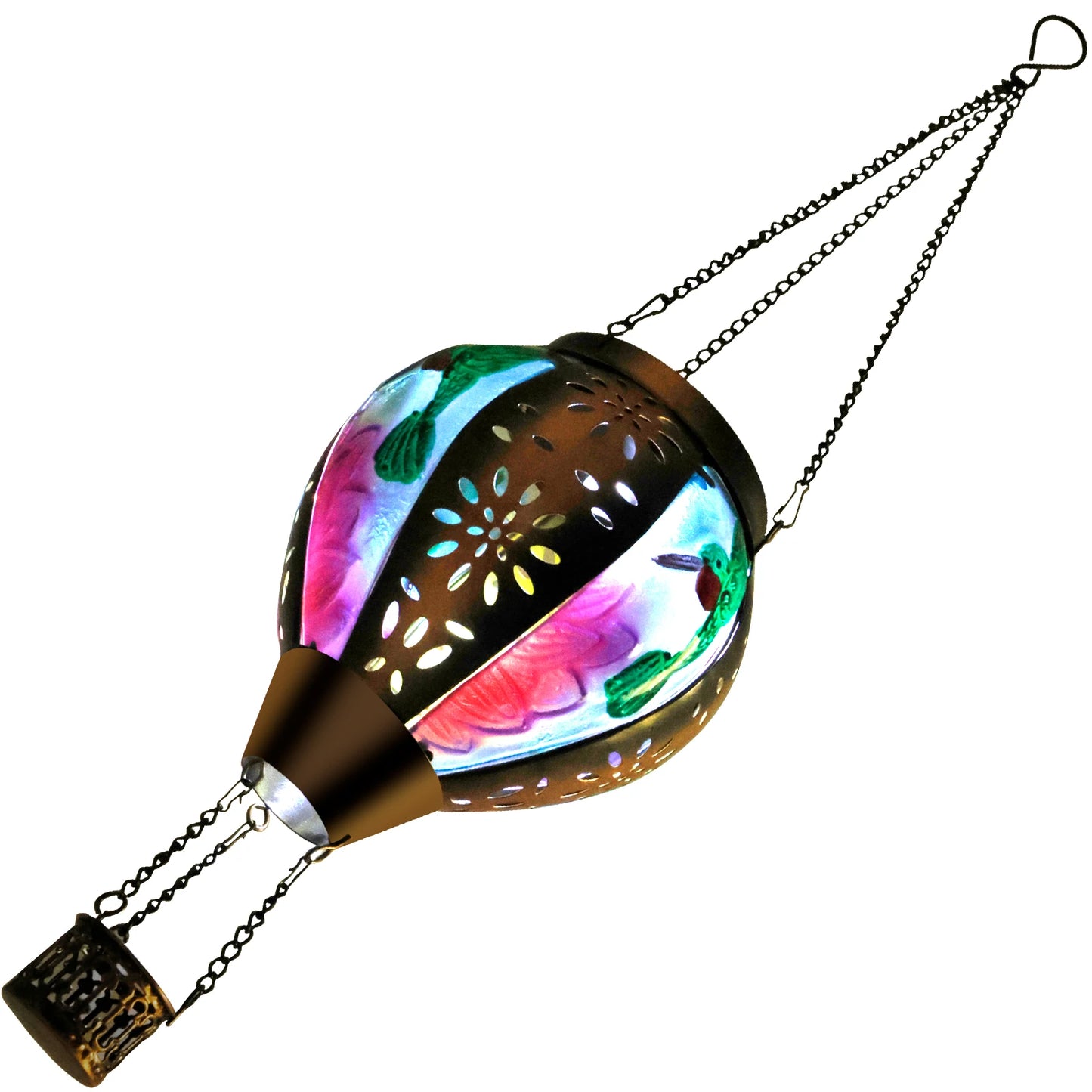 Solar Led Light Garden Wind Chimes Hanging Light Decor Hot Air Balloon Solar Lantern with LED Flame Solar Lights Hanging Lantern