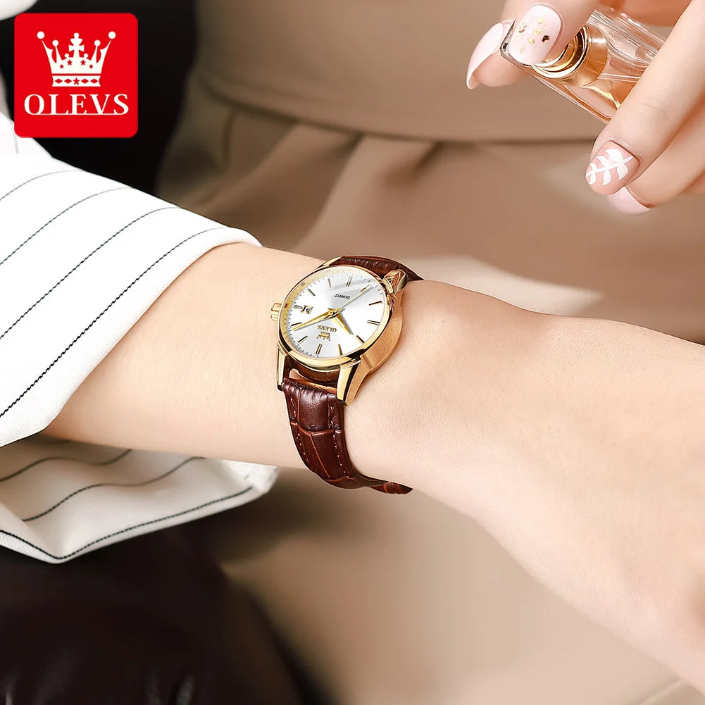 OLEVS Watch 6898 Women Watches Original Elegant Quartz Watch Waterproof Luminous Leather Strap Date Ladies Set Bracelet Watch