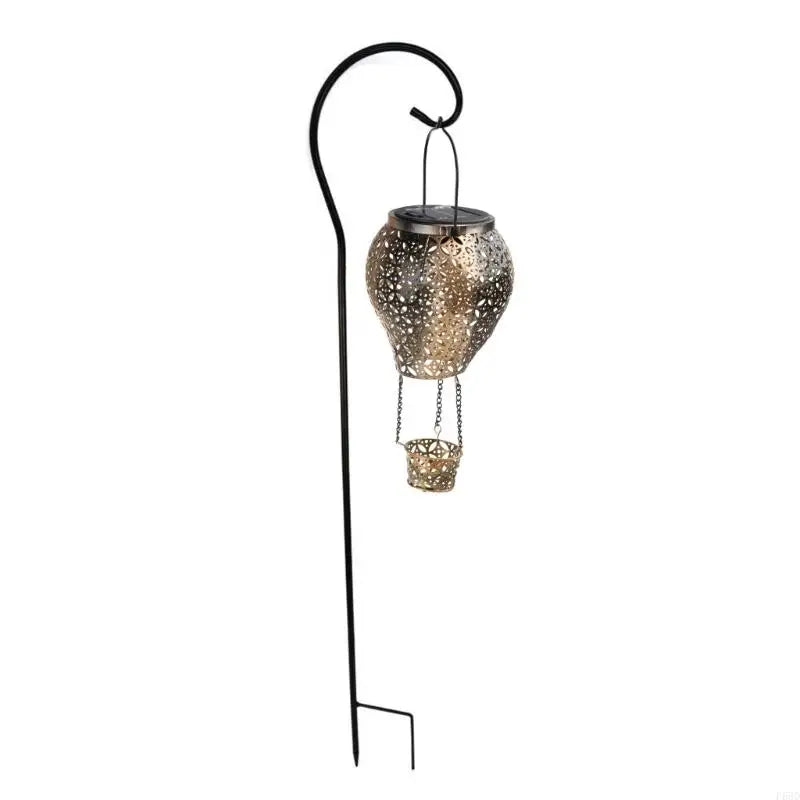 F68D Solar Hot Air Balloon Lantern Metal Glowing Crafts Party Background Decoration