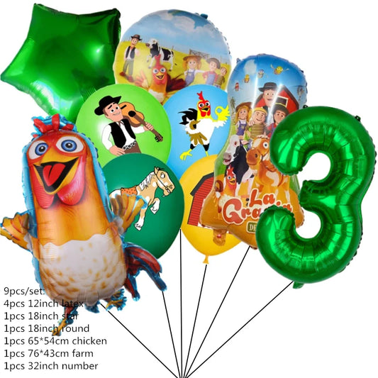 Chicken Dairy Farm Chick Tractor Ballons Happy Birthday Kids Party Animal Pet Dream Rangeland La Granja Zenon Party Decoration