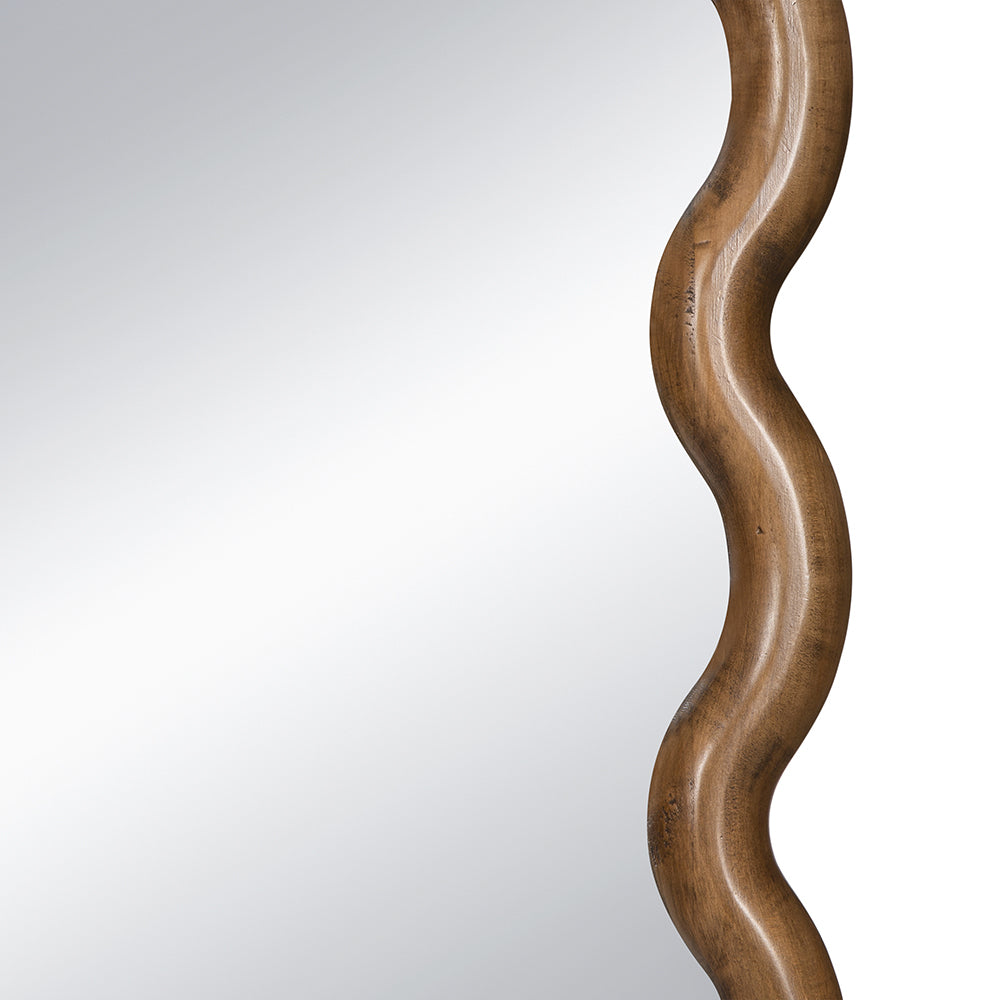 Oversized Curved Wood Frame Floor Mirror, Brown, 31.4 × 74 in