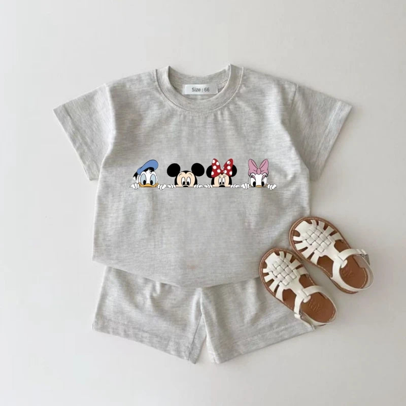 Summer Baby Boy Cotton Clothes Set Kid Girls Disney Mickey Printed T-shirts and Shorts 2pcs Suit Children Short Sleeve Outfits