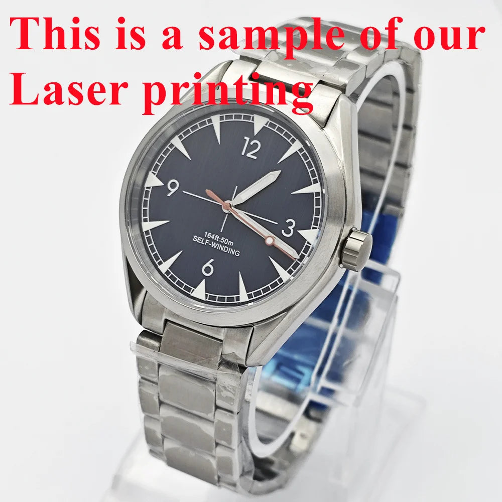 Customized DIY LOGO Watch 41mm Silver Stainless Steel Sapphire Crystal Watch Case NH35 Miyota 8215 Automatic Movement Watch