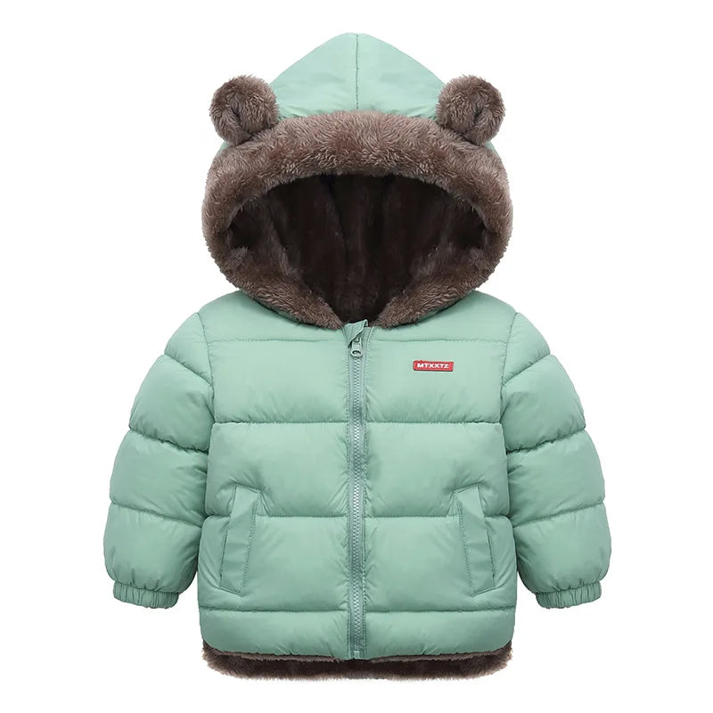 Baby Boys Girls Down Outerwear Kids Fashion Plus Velvet Coat Children Fur Hooded Casual Clothes Autumn Winter Thick Warm Jackets