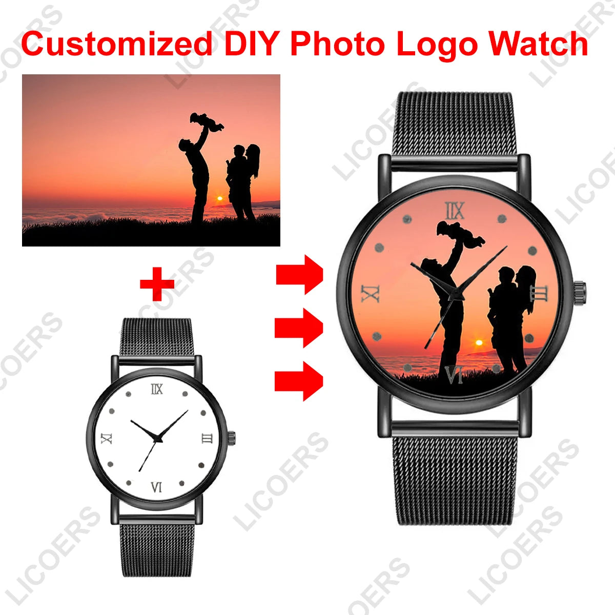 Customized Watch Photo Name Logo Floral Printed DIY Custom Watches Roman Numerals Quartz Stainless Steel Women Men Wristwatch